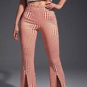 Red and white polka dot split front pants